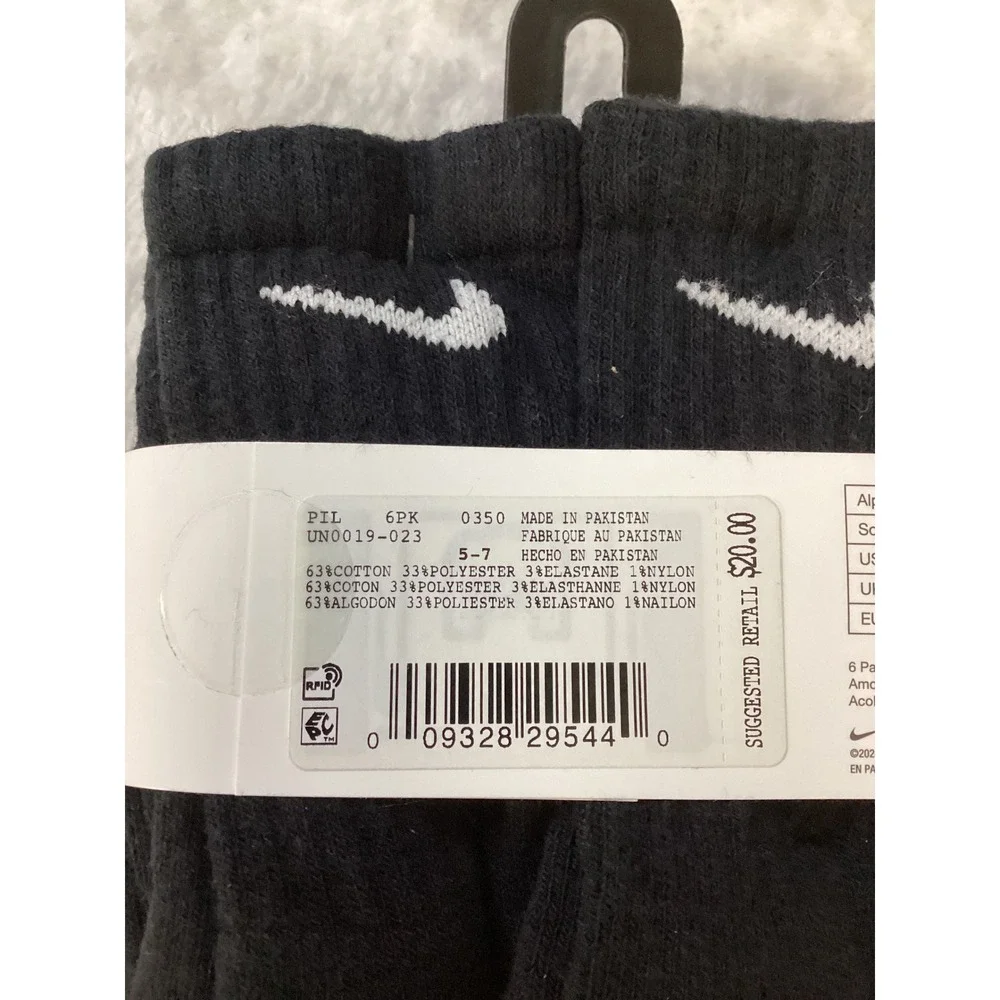Nike‎ Kids Everyday Cushioned Crew Socks 6 Pack Black Dri-FIT UN0019-023 10c-3y